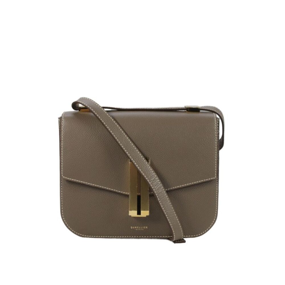 DeMellier Womens Single Strap Pebbled Leather Flap Crossbody Handbag Brown